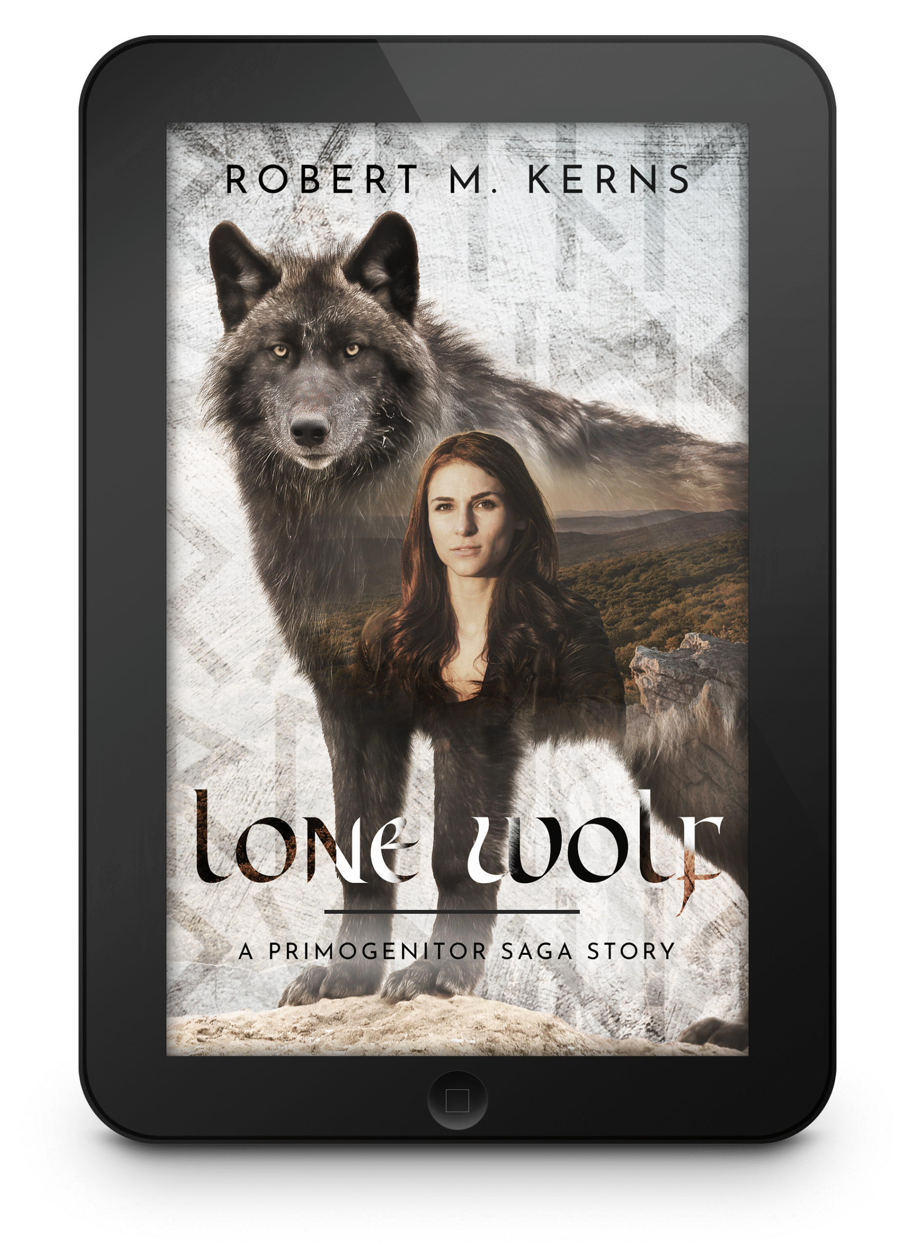 Image of an e-reader displaying "Lone Wolf" cover